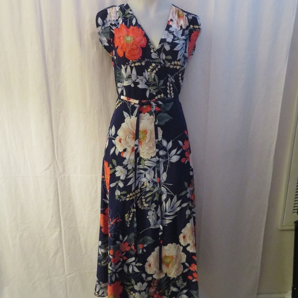 yumi floral print wrap dress navy